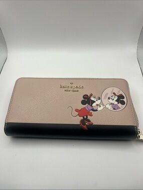 kate spade Pink and Black Minnie Mouse Zip-Around Wallet